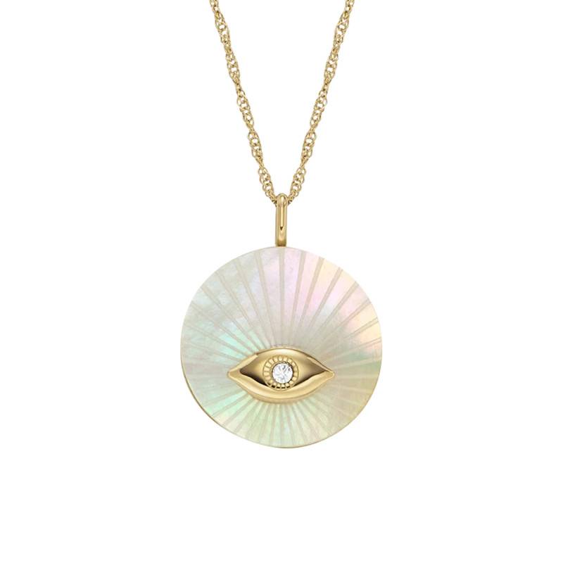 Sutton Evil Eye Gold-Tone Stainless Steel, White Crystal & Mother-of-Pearl Necklace, 41 cm to 46 cm - Fossil