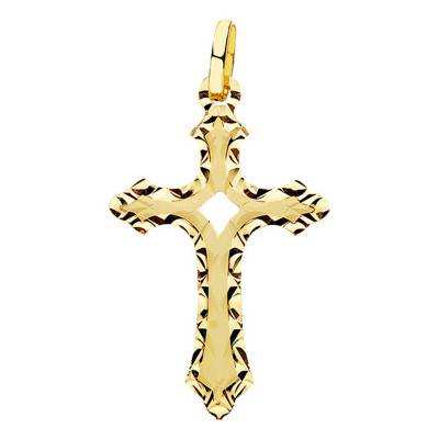 750/1000 Yellow Gold Open-Work Cross Pendant 15 x 25 mm - Lumiosa