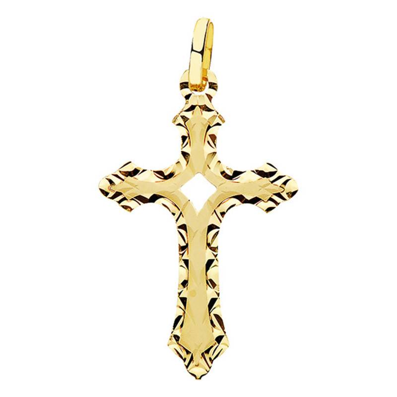 750/1000 Yellow Gold Open-Work Cross Pendant 15 x 25 mm - Lumiosa