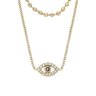 Sutton Evil Eye Double-Strand Gold-Tone Stainless Steel & Crystal Necklace, 41 to 46 cm - Fossil
