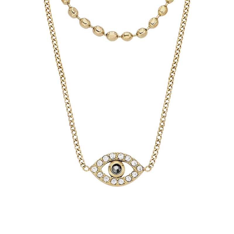 Sutton Evil Eye Double-Strand Gold-Tone Stainless Steel & Crystal Necklace, 41 to 46 cm - Fossil