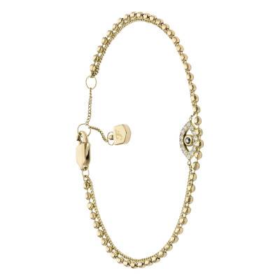 Sutton Evil Eye Double Gold Stainless Steel & Crystals Bracelet, Length 16,50 cm to 19 cm - Fossil