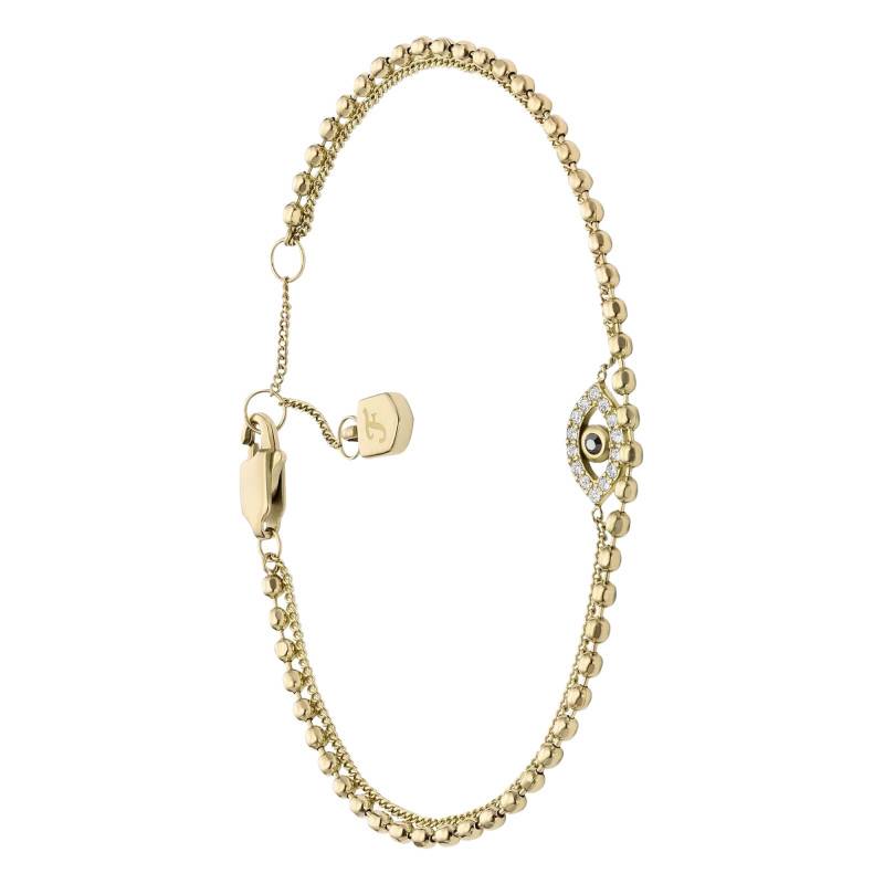 Sutton Evil Eye Double Gold Stainless Steel & Crystals Bracelet, Length 16,50 cm to 19 cm - Fossil