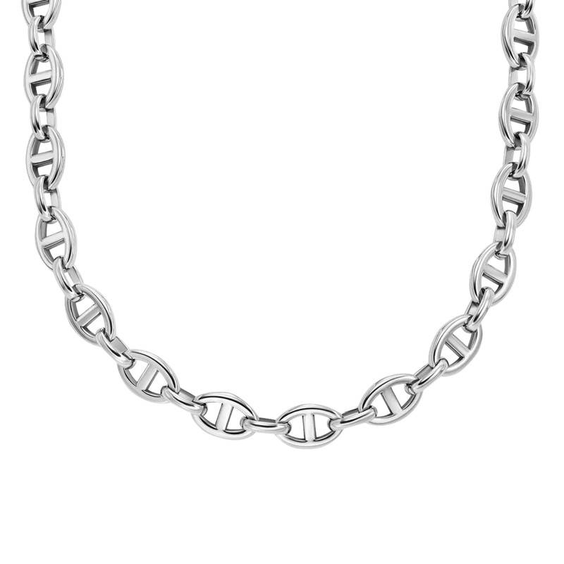 Heritage D-Link Stainless Steel Chain Necklace, Length 41 cm to 46 cm, Width 8 mm - Fossil