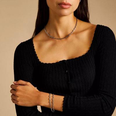 Steel Heritage D-Link Cable Chain Bracelet, Length 33.50 to 37 cm, Width 3.70 mm - Fossil