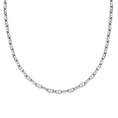 Heritage D-Link Silver Chain Necklace, Length 41 cm to 46 cm, Width 3.80 mm - Fossil
