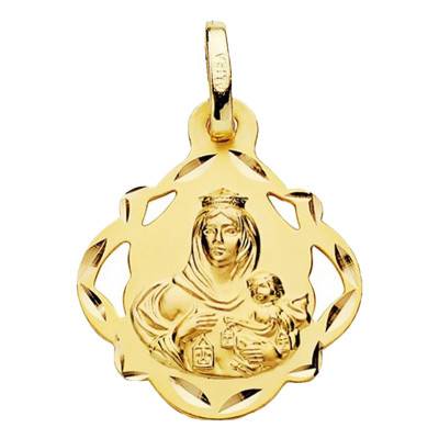 750/1000 Yellow Gold Our Lady of Mount Carmel and Sacred Heart of Jesus Scapular Medal, 16mm to 24mm Diameter - Lumiosa