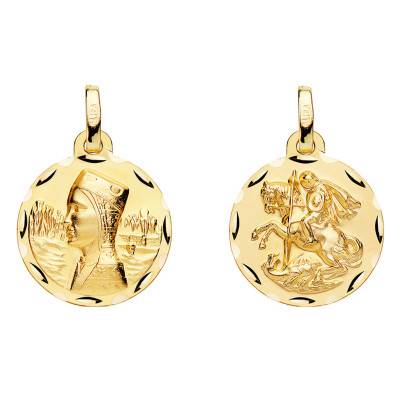 Médaille scapulaire Notre Dame de Montserrat et Saint Georges, 16 mm, Or Jaune 750 - Lumiosa