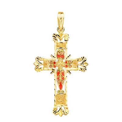 Croix Filigrane Vitrail Or Jaune 750 44mm - Lumiosa