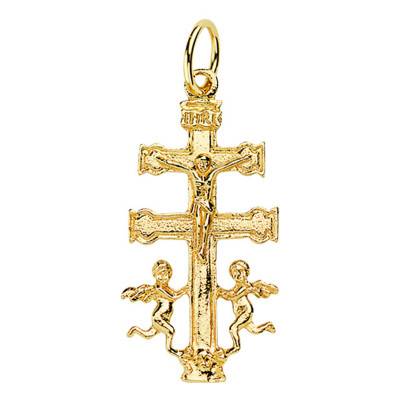 750/1000 Yellow Gold Caravaca Cross, 24 mm Wide - Lumiosa