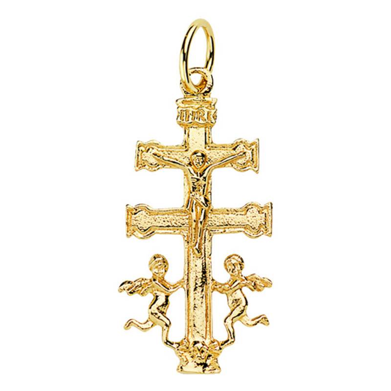 750/1000 Yellow Gold Caravaca Cross, 24 mm Wide - Lumiosa