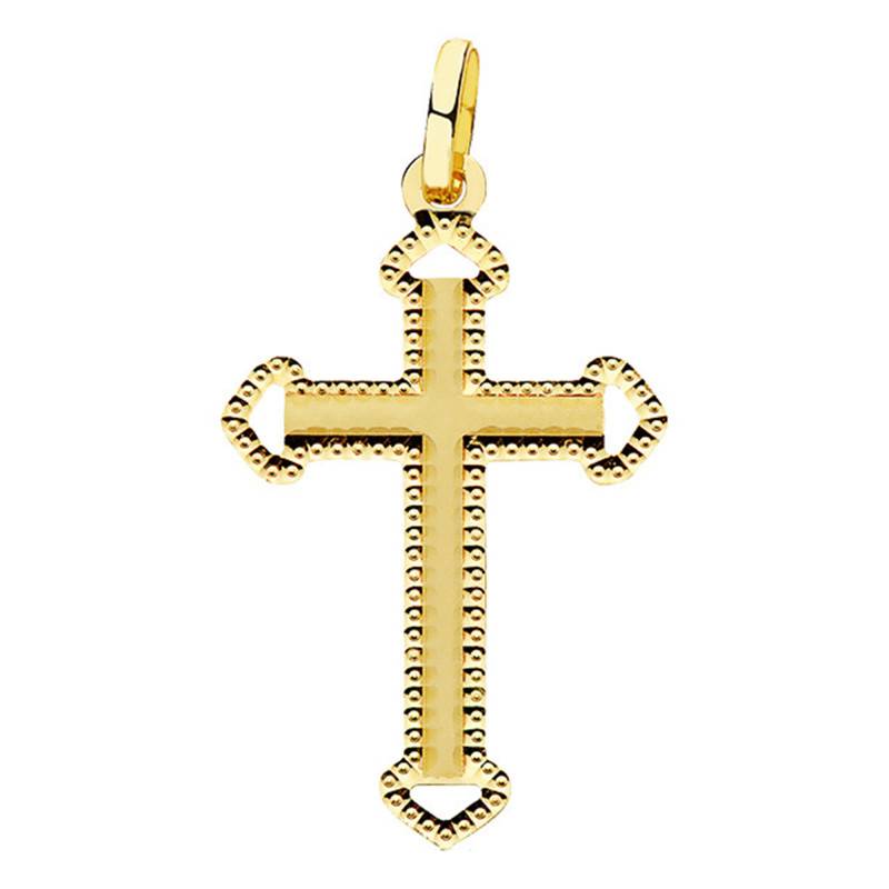 750/1000 Yellow Gold Sculpted Cross Pendant - Lumiosa