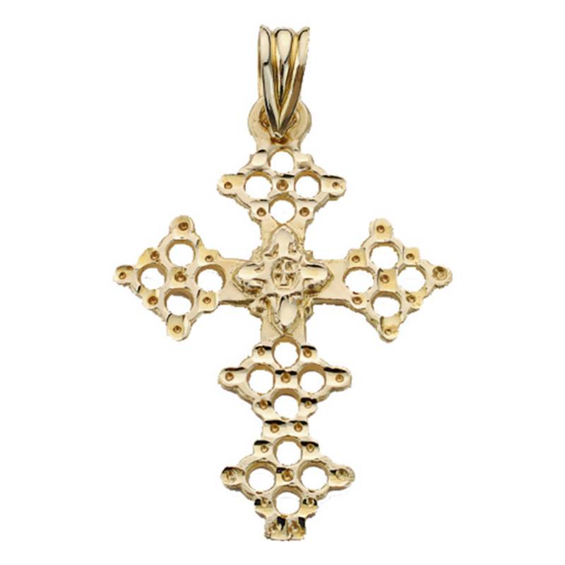750/1000 Yellow Gold Open-Work Cross Pendant - Lumiosa