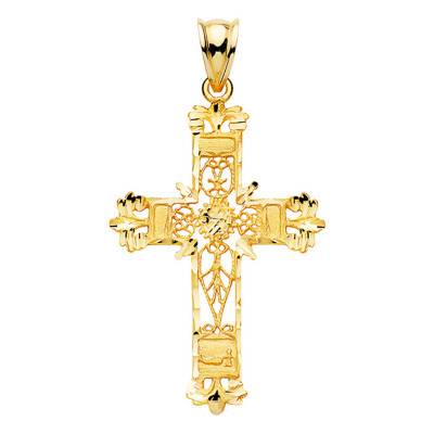 750/1000 Yellow Gold Filigree Cross, 37 mm Width - Lumiosa
