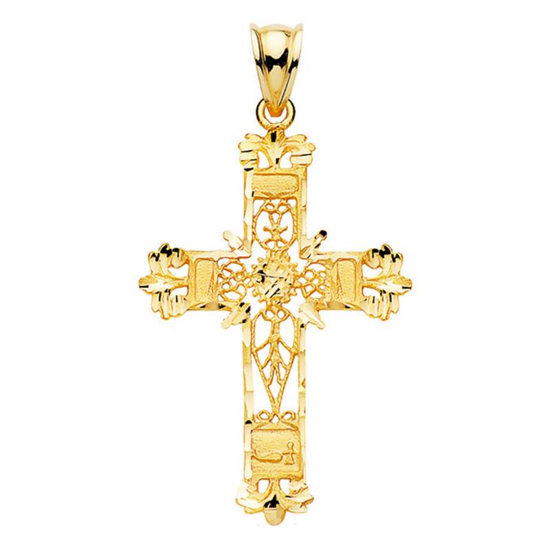 750/1000 Yellow Gold Filigree Cross, 37 mm Width - Lumiosa
