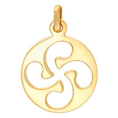 Yellow Gold 375/1000 or 750/1000 Openwork Round Plate Basque Cross Pendant - Rosatella