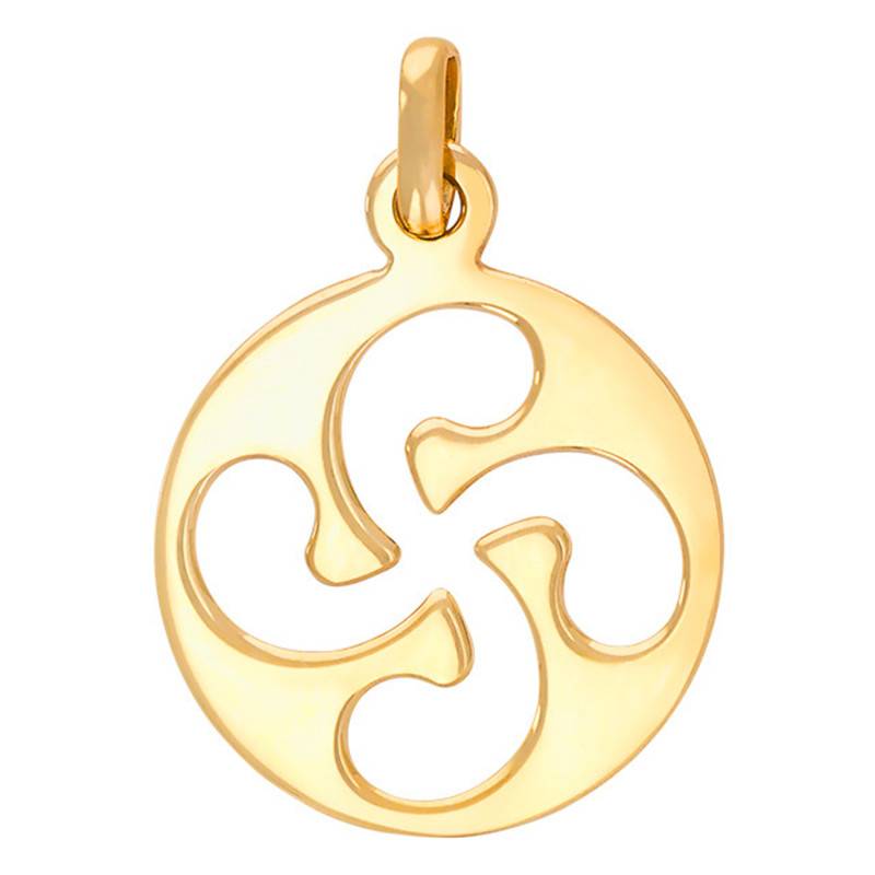 Yellow Gold 375/1000 or 750/1000 Openwork Round Plate Basque Cross Pendant - Rosatella