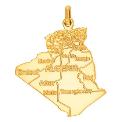 Engraved Yellow Gold 375 or 750 Algeria Cities Map Pendant - Rosatella