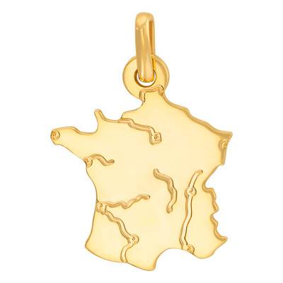 Yellow Gold 375 or 750 France Map Pendant with Rivers - Rosatella