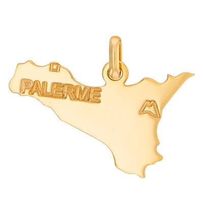 Pendentif Carte Sicile Gravée Palerme, Or Jaune 375 ou 750 - Rosatella