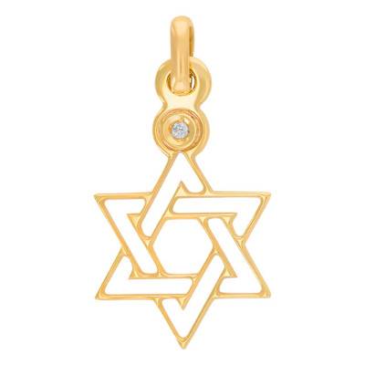 Openwork Star of David 375/1000 or 750/1000 Yellow Gold & Diamond 0.015 ct Pendant - Rosatella