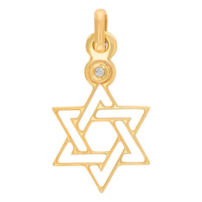 Openwork Star of David 375/1000 or 750/1000 Yellow Gold & Diamond 0.015 ct Pendant - Rosatella