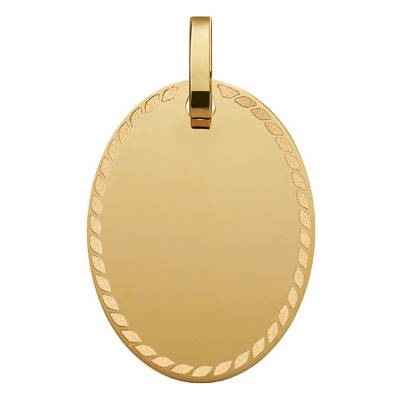 750/1000 Yellow Gold Oval Decorated Engravable Pendant - Argyor