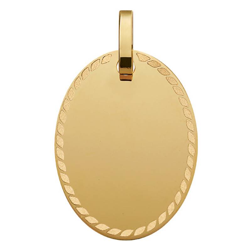 750/1000 Yellow Gold Oval Decorated Engravable Pendant - Argyor
