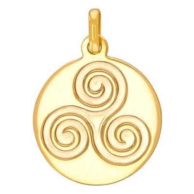 Pendentif Plaque Ronde Gravée Triskel, Or Jaune 375 ou 750 - Rosatella