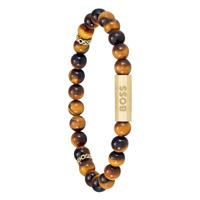 Gold-Tone Steel & Tiger Eye Pearl Sphere Stones Bracelet, Length 19 cm - 1580661M - Boss