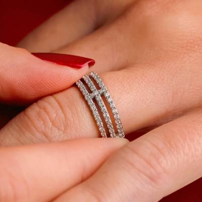 Alliance Triple Anneau en Or Blanc 750 & Diamants 0,58 ct, Largeur 4,40 mm - Alliantine