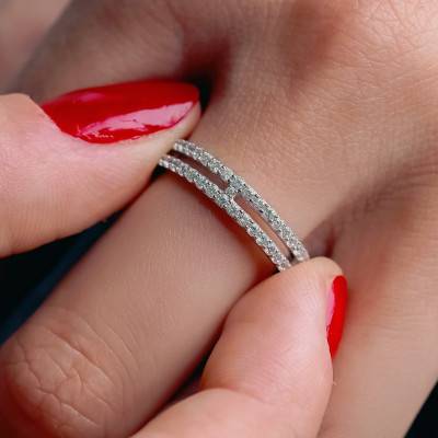 Alliance Double Anneau en Platine & Diamants 0,39 ct, Largeur 2,70 mm - Alliantine