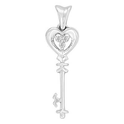 Pendentif clef Or Blanc 375 3 diamants - Juweel