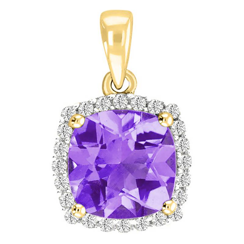 Yellow Gold 375 or 750 Square Pendant with Amethyst & Diamonds - Aurora