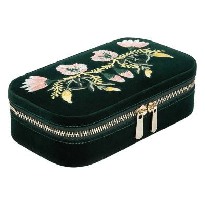 Forest Green Velvet ZOE Travel Jewelry Box - Wolf 1834