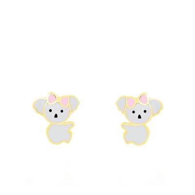 Yellow Gold & Enamel Koala Earrings - Bambins