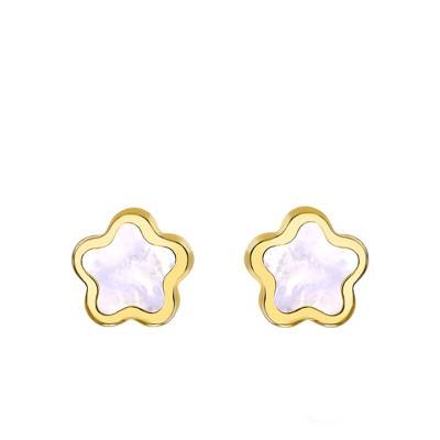 Yellow Gold & Mother-of-Pearl Flower Stud Earrings - Bambins