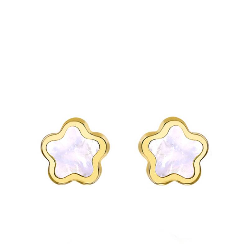 Yellow Gold & Mother-of-Pearl Flower Stud Earrings - Bambins