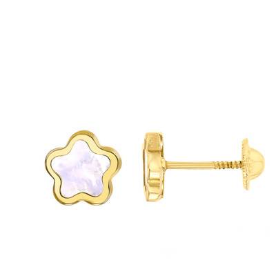 Yellow Gold & Mother-of-Pearl Flower Stud Earrings - Bambins