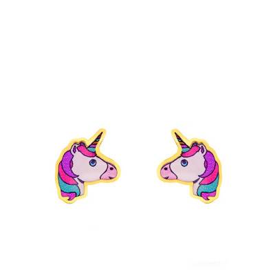 Colorful Unicorn 375 Yellow Gold Stud Earrings - Bambins