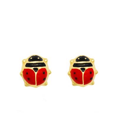 Yellow Gold & Enamel Ladybug Stud Earrings - Bambins