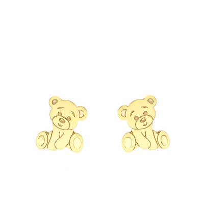 Teddy Bear 375 Yellow Gold Stud Earrings - Bambins