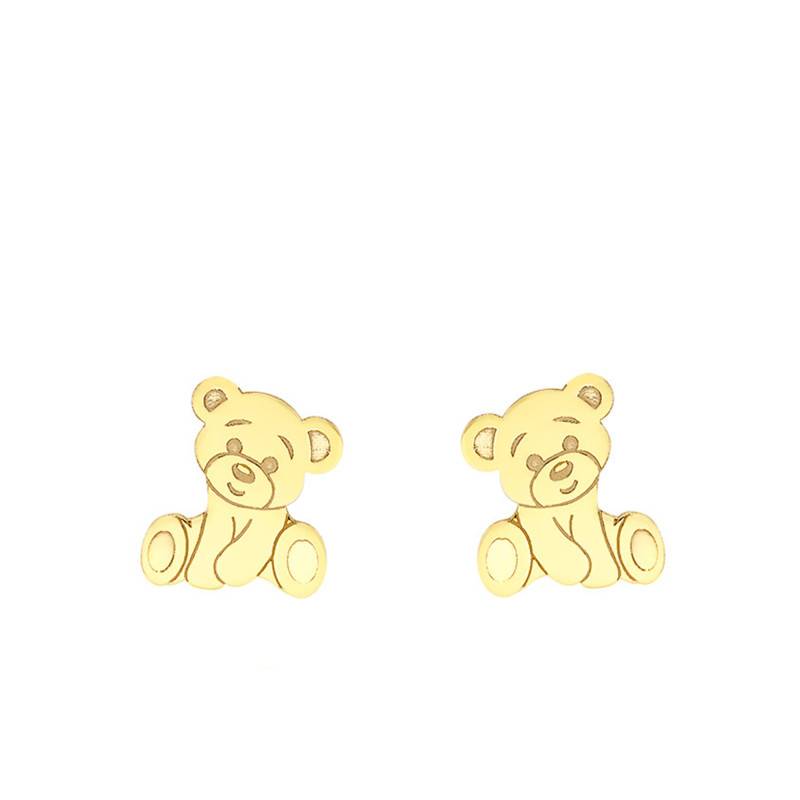 Teddy Bear 375 Yellow Gold Stud Earrings - Bambins