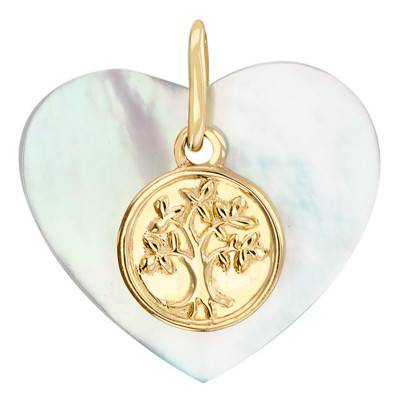 375/1000 Yellow Gold & Mother-of-Pearl Tree of Life Heart Pendant - Vandona