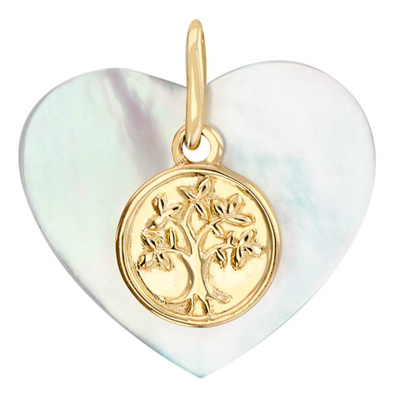 375/1000 Yellow Gold & Mother-of-Pearl Tree of Life Heart Pendant - Vandona