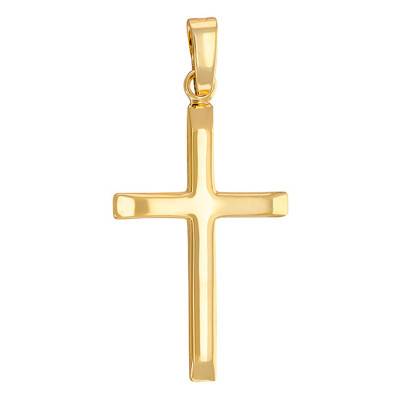 750/1000 Yellow Gold Flat-Edge Cross Pendant with Thick Bail - Vandona