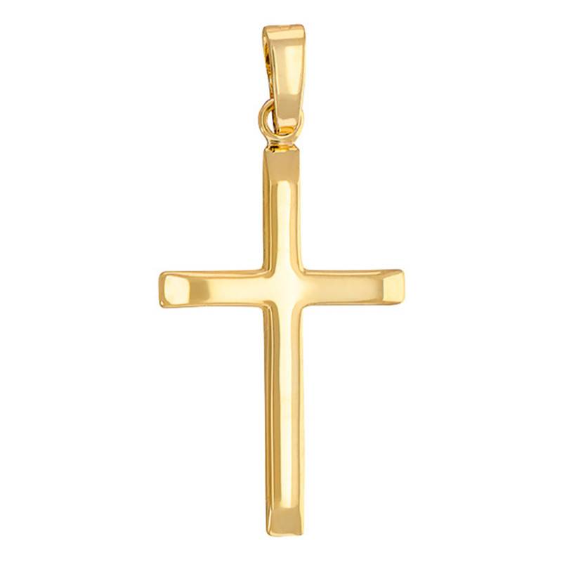750/1000 Yellow Gold Flat-Edge Cross Pendant with Thick Bail - Vandona