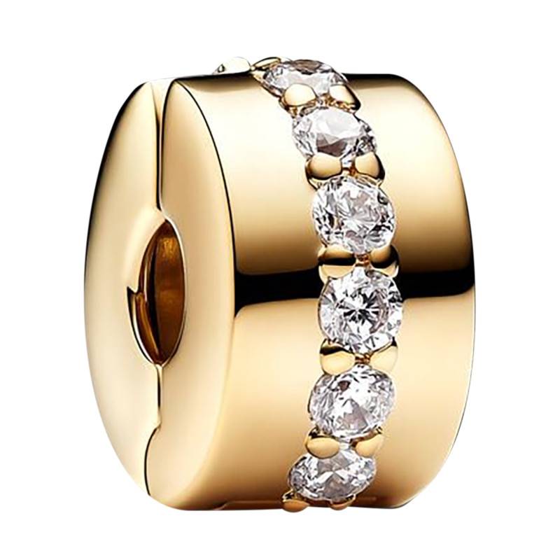Gold Clear Sparkling Row Clip Charm - Pandora