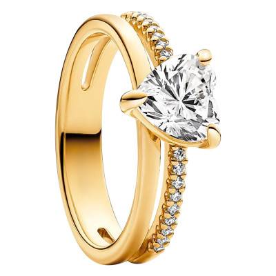 Bague Cœur Anneau Double Dorée - Pandora