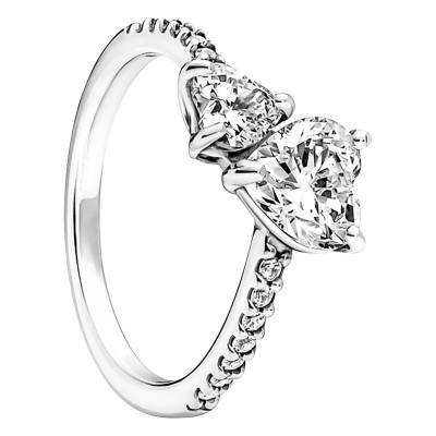 925 Silver Sparkling Double Hearts Ring - Pandora